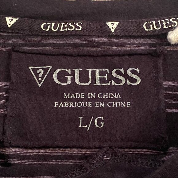 GUESS V Neck Long Sleeve Black and Gray Striped Shirt Men's Size Large - Picture 4 of 8